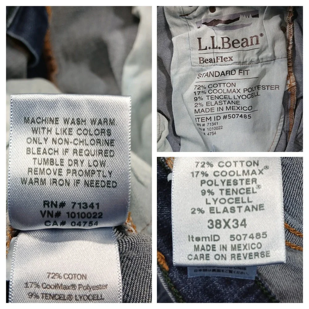 L.L.Bean Made in Mexico BeaFlex Standard Fit‎ Jeans Men 38X34 Blue Cotton